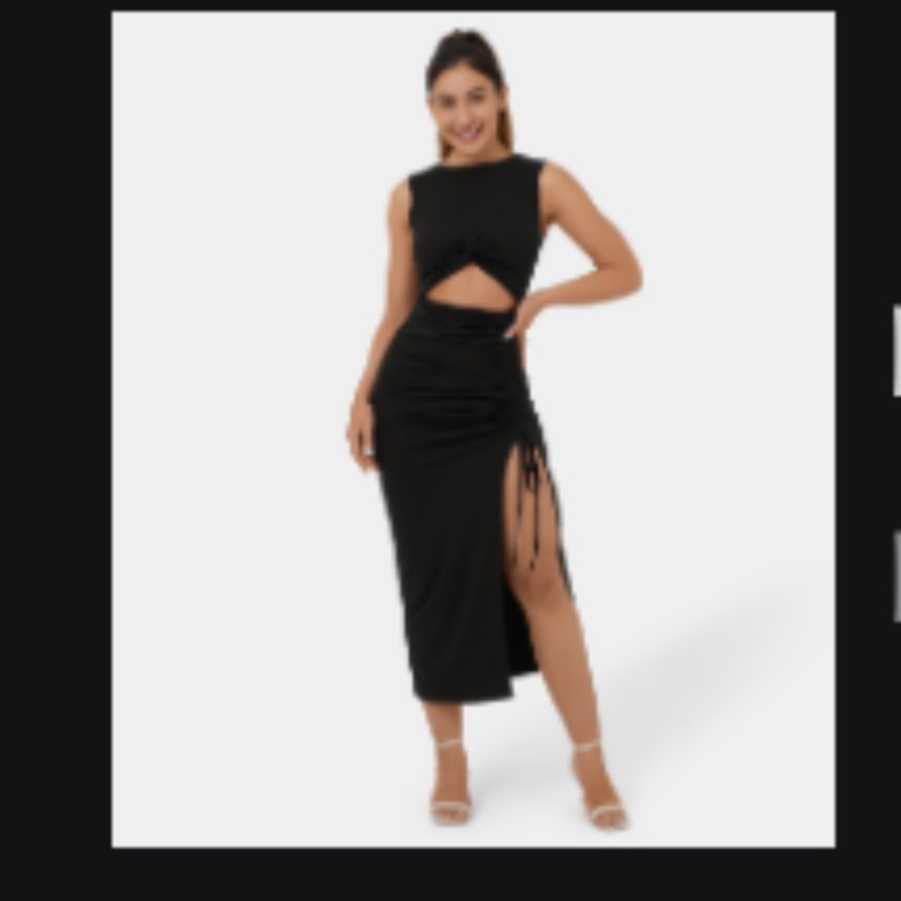 HALARA Black Cut-Out Midi Dress